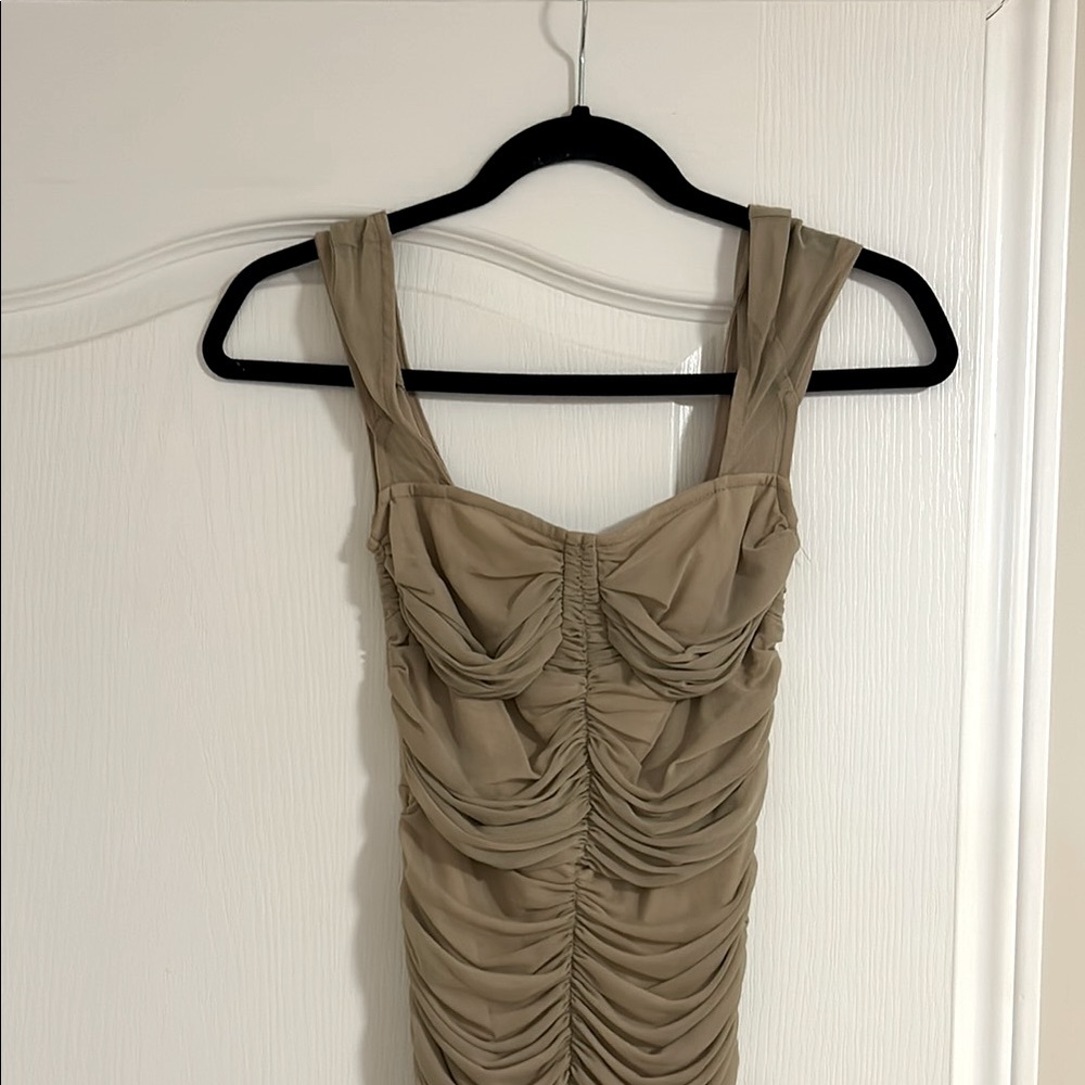 Elegant Tan Ruched Dress